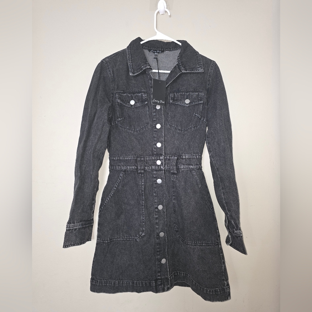 NWT Emory Park Black Denim Button Up Mini Dress